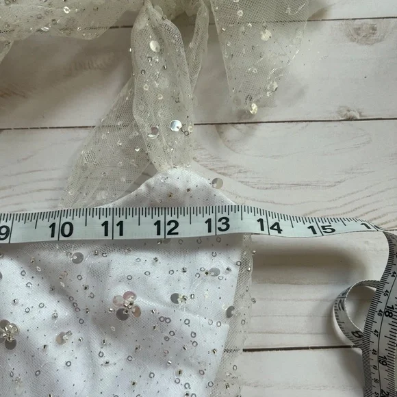 Lucy in the Sky White w Sequin Overlay Mini Dress | Size M | Sparkly Party Dress - Picture 9 of 10